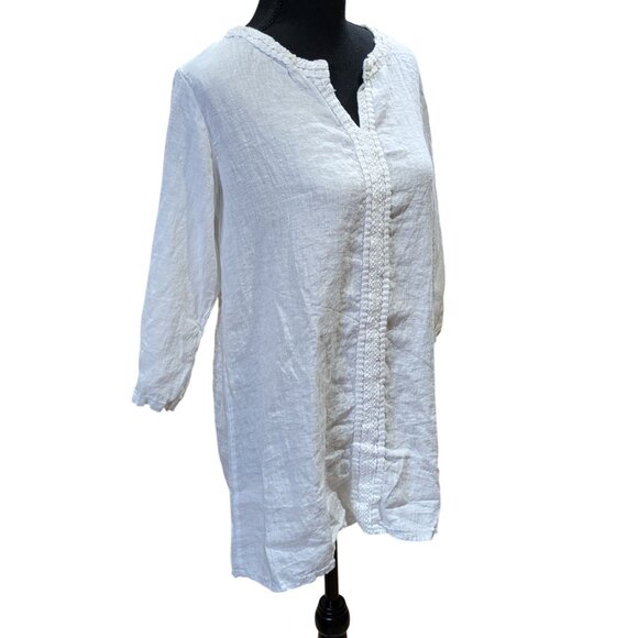 Terzo Millennio Womens White 100% Linen Tunic Top Made In Italy Small - Picture 4 of 9
